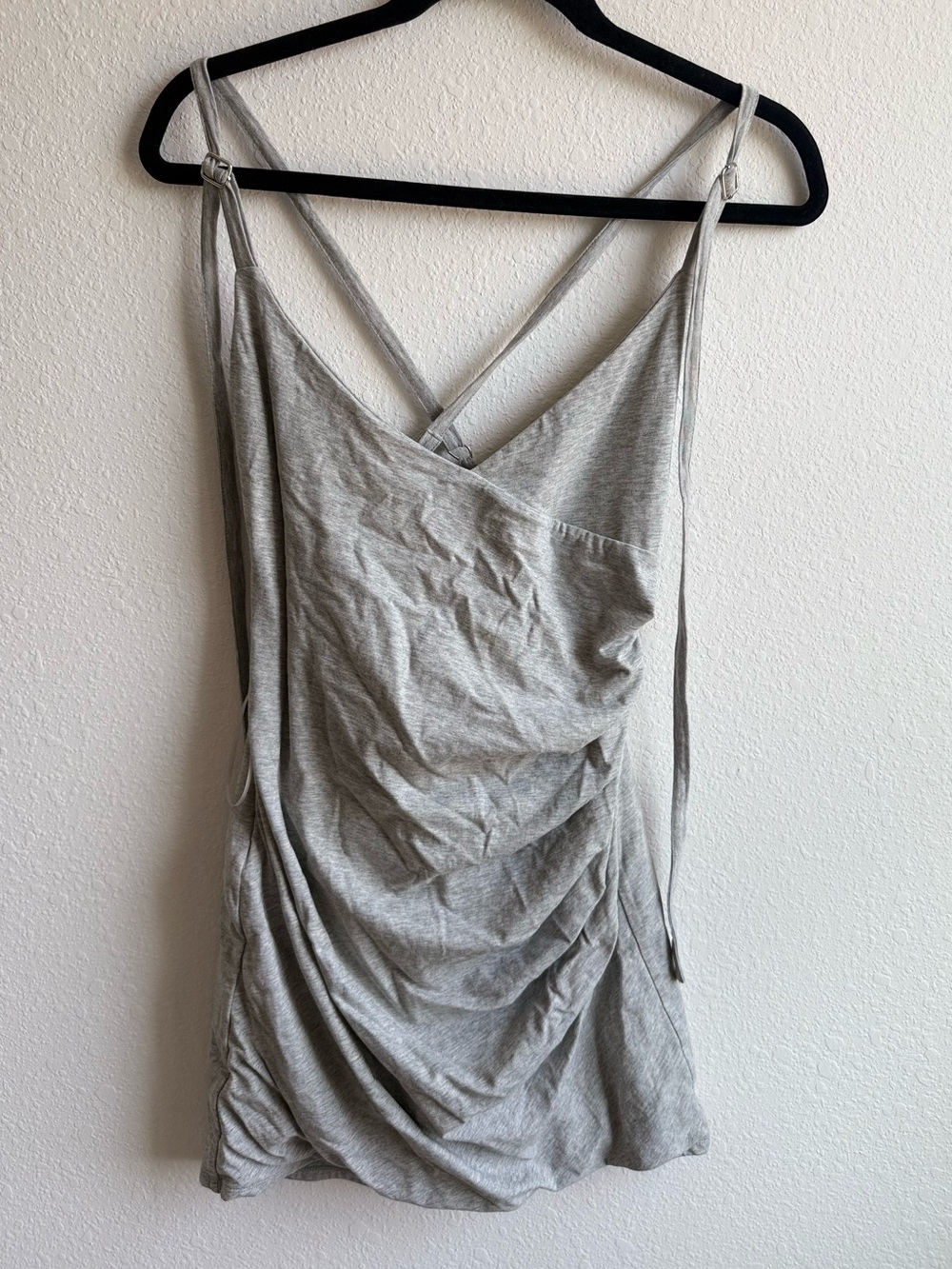 Naked Wardrobe Cotton Blend Gray Ruched Strappy Dress